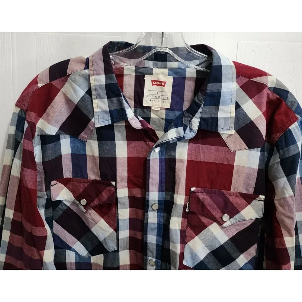 Levi's Long Sleeve Pearl Snap Button Up Shirt Western‎ Cowboy Vaquero Rodeo Sz L